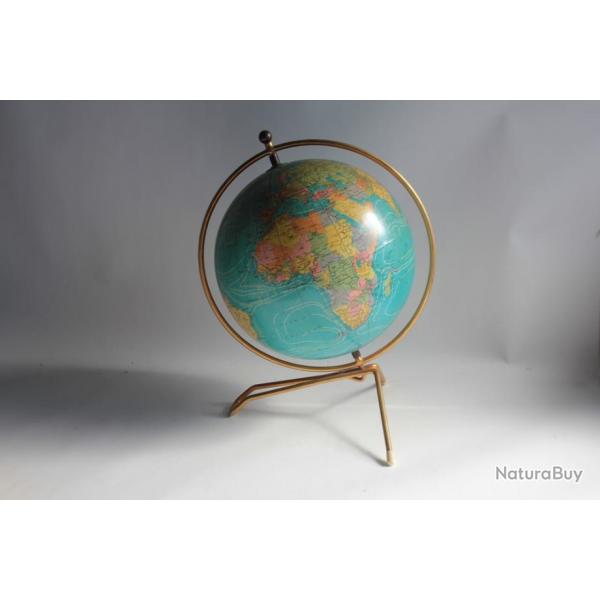Globe terrestre en verre pied laiton Cartes Taride 1971
