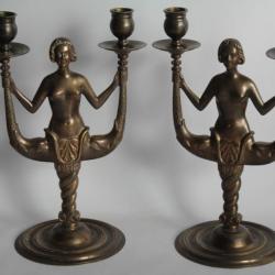 Paire de chandeliers Sirènes bronze
