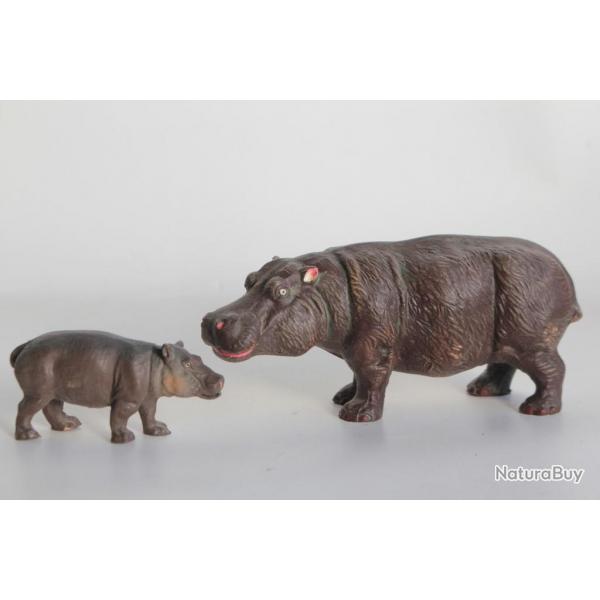 Hippopotame et bb Elastolin Hausser composition Jouet
