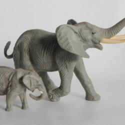 Grand éléphant et éléphanteau Elastolin Hausser composition Jouet