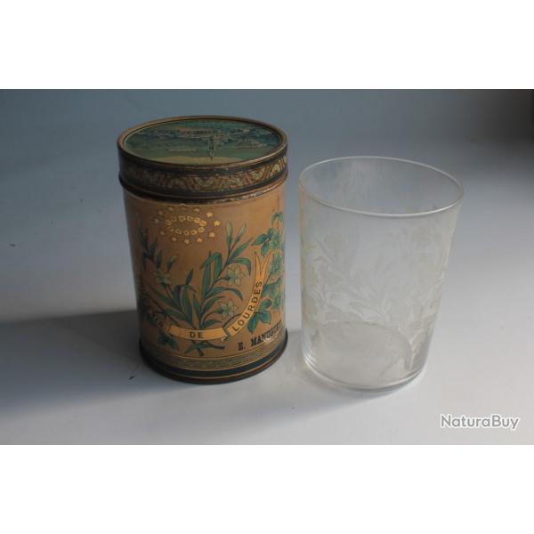 Bote tle lithographie et verre souvenir de Lourde