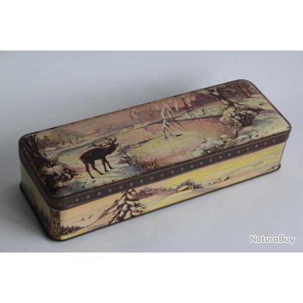 Bote Biscuits tle lithographie Debray Paris Cerf Hiver