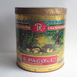 Boîte tôle lithographiée champignons secs A. Pago & Co
