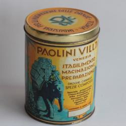 Boîte tôle lithographiée Épices Paolini villani e CVenezia Italie
