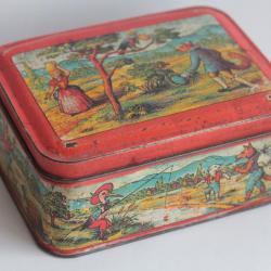 Boîte tôle lithographiée Biscuits Damoiseau Fable de la Fontaine
