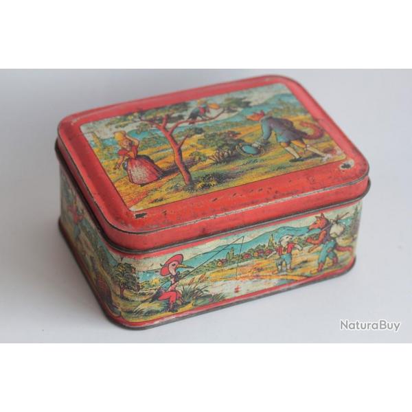 Bote tle lithographie Biscuits Damoiseau Fable de la Fontaine