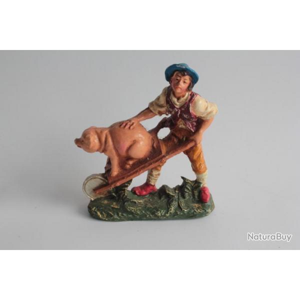 Figurine vintage Composition fermier cochon Italie