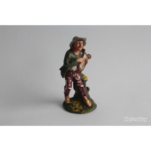 Figurine vintage Composition musicien avec sa harpe Italie