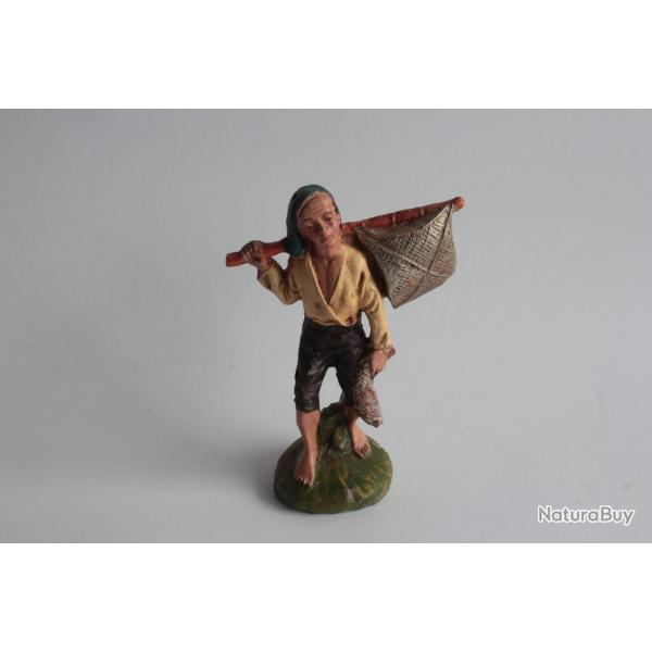 Figurine vintage Composition pcheur revenant de la pche Italie