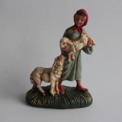 Figurine vintage Composition fille avec ses agneaux Italie