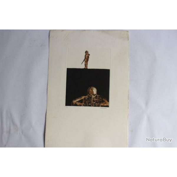 Gravure lithographie Doroteo ARNIZ Petite guerre - gros bnfice