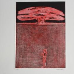 Gravure lithographiée Doroteo ARNÁIZ La bombe et l'enfant