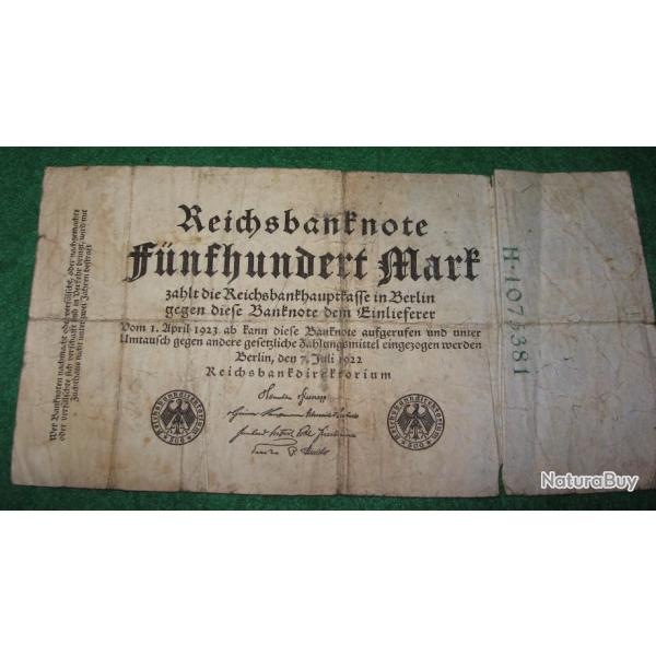 Allemagne  billet de 500 Mark berlin 1922