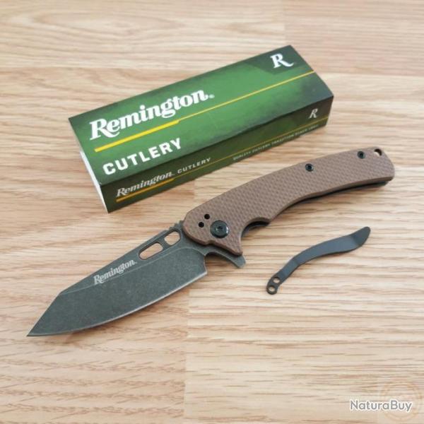 R15664 Couteau Remington EDC Brown Lame Acier D2 Manche G10 IKBS Linerlock Clip