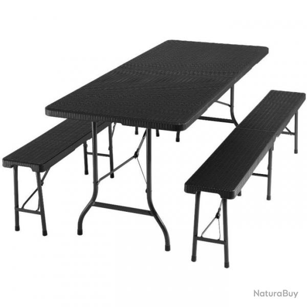 ACTI- Ensemble de table de camping VALENTIN noir pliable (1 table+2 bancs) salon528