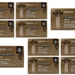 Lot de 10 boîtes de 20 Cartouches Partizan Cal. 308 Winchester - 168 Grs HPBT Match