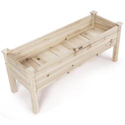 Jardini&egrave;re sur&eacute;lev&eacute;e en bois carr&eacute; potager sur pied avec 5 trous de drainage 120 x 43,5 x 51cm natu