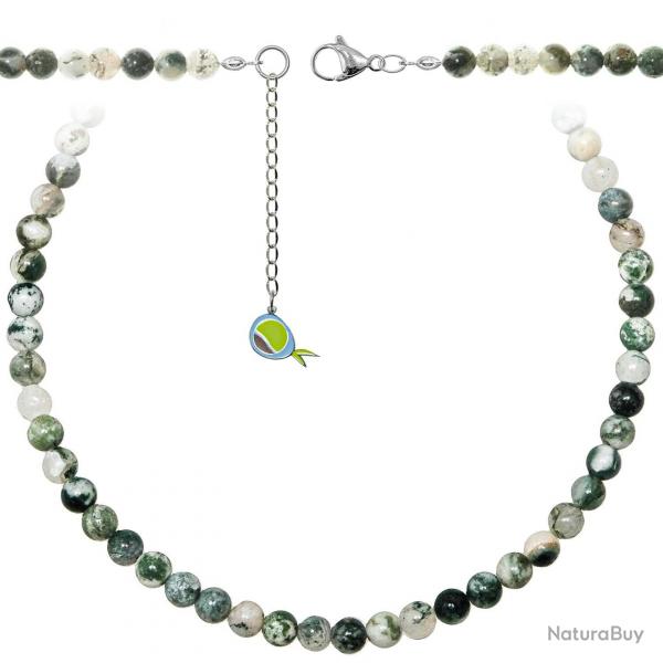 Collier en agate arbre - Perles rondes 6 mm - 55 cm