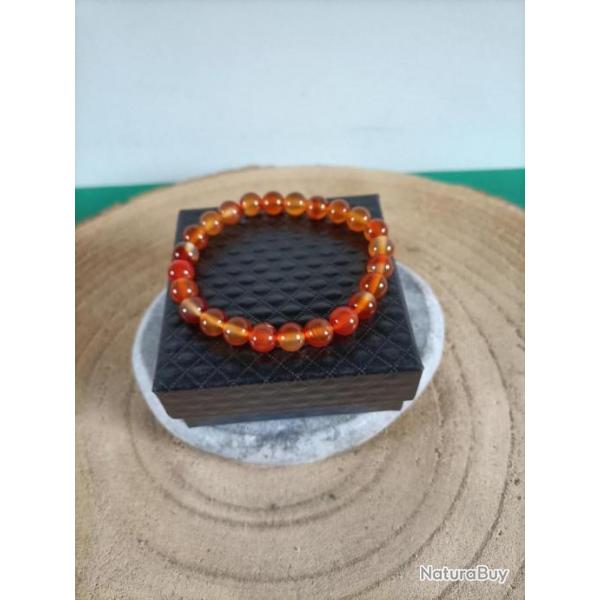 Bracelet en pierre naturelle Cornaline perles 8 mm  avec crin Rf : N201