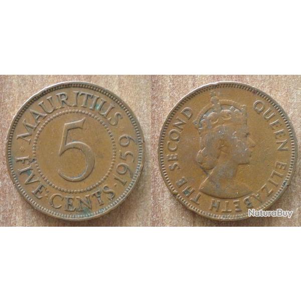 Maurice 5 Cents 1959 Roupie Roupies Piece Elizabeth 2