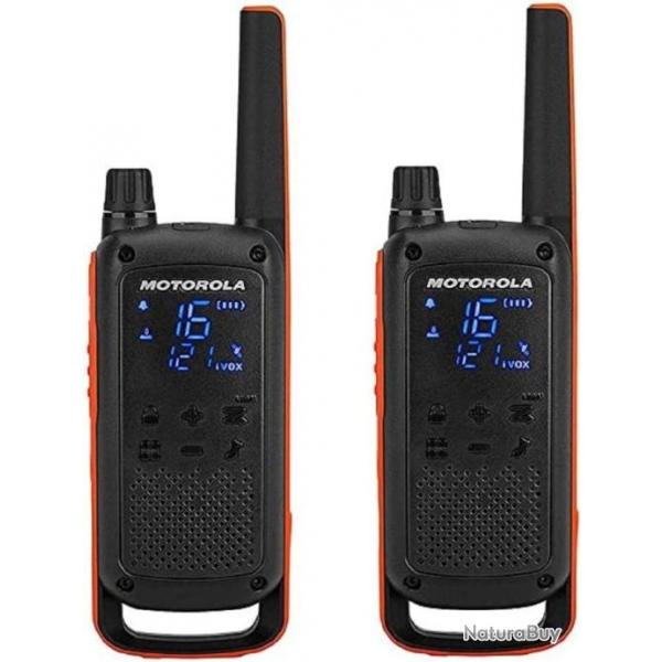 Couple de talkie-walkie MOTOROLA T82 dans le noir 16 canaux et 121 codes couleur Noir Orange