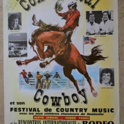 VINTAGE WESTERN COWBOY RODÉO - affiche originale d'hippodrome J.Richard années 70 années 80