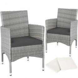ACTI- Lot de 2 fauteuils de jardin en rotin NANCY gris clair/crème chaise553