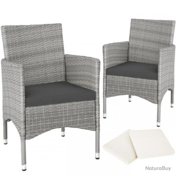 ACTI- Lot de 2 fauteuils de jardin en rotin NANCY gris clair/crme chaise553