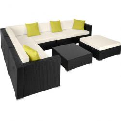 ACTI-Canapé de jardin Lounge en rotin MIRABELLE modulable noir/ 7 places chaise836