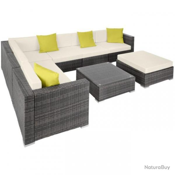 ACTI-Canap de jardin Lounge en rotin MIRABELLE modulable gris/ 7 places chaise838