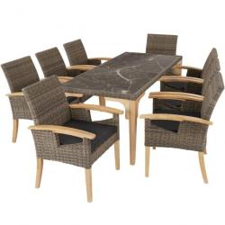 ACTI- Ensemble Table en rotin avec 8 chaises ROBERTA marron naturel salon862
