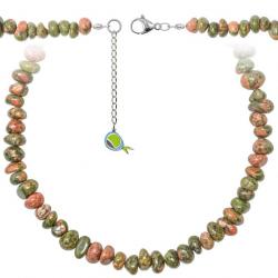 Collier en unakite - Perles roulées 7 à 10 mm - 43 cm