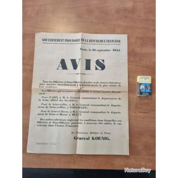 Avis / affiche 10 septembre 1944