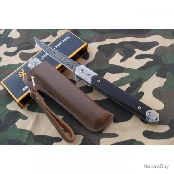 Couteau "Browning" Droit Lame Fine Style Damas 9,5 cm Manche 12,5 cm ETUI