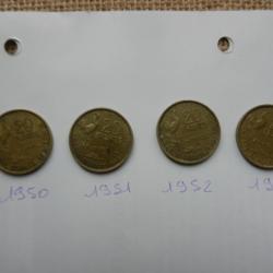 lot de 4 pièces de 20 francs 1950 à 1953