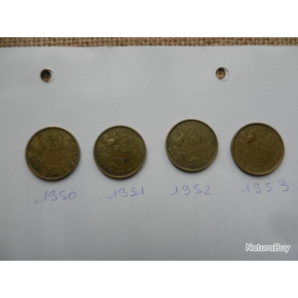 lot de 4 pices de 20 francs 1950  1953