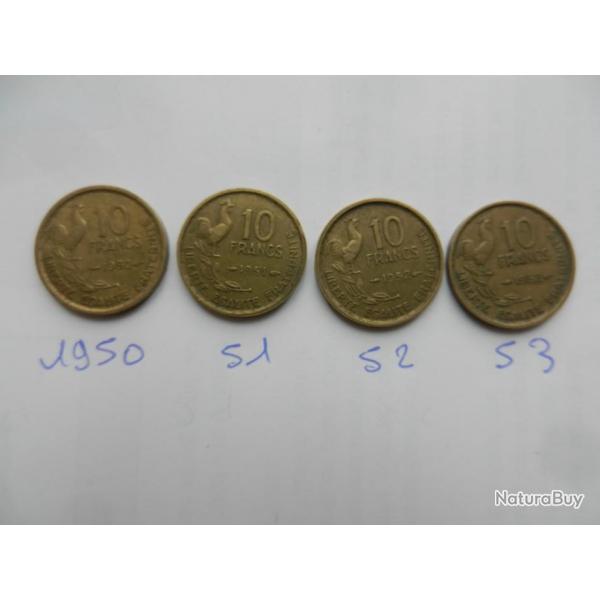 lot de 4 pices de 10 francs 1950  1953
