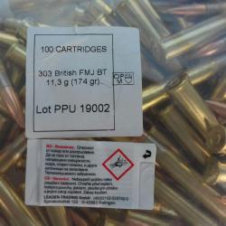 Cartouches PPU 303 BRITISH FMJBT 174grs - sachet 100 unités