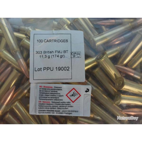 Cartouches PPU 303 BRITISH FMJBT 174grs - sachet 100 units
