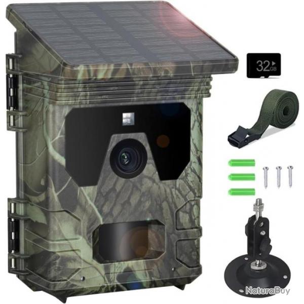Camra de Chasse Solaire 4K 50MP Vision Nocturne Infrarouge Dclenchement 0,1s IP66 SD 32 Go
