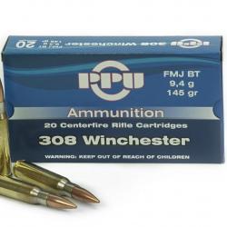 Munition PPU 308 WIN FMJ 145 grains