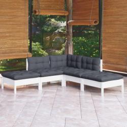 Salon de jardin 5 pcs avec coussins blanc bois de pin