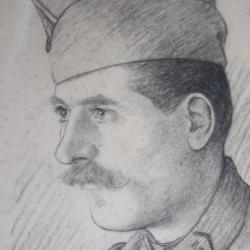 Militaria portrait de poilu au crayon 1918