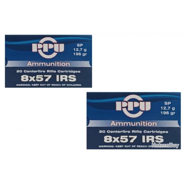 Lot de 2 botes de 20 cartouches Partizan Cal 8x57 JRS - 196 Grs SP