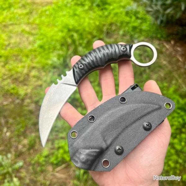 Couteau Karambit lame acier D2 etui kydex combat tactique ring knife griffe