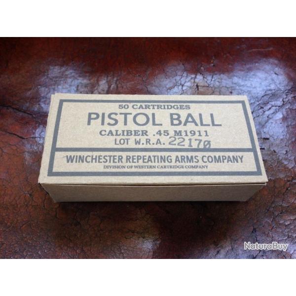 Rplique Boite VIDE PISTOL BALL Caliber .45 pour 50 munitions 45ACP WWII WW2 Colt M1911 A1 39 45