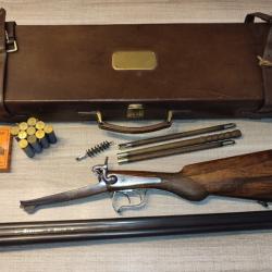 Exceptionnel coffret cuir avec son fusil Devisme à Paris 16 à broche daté 1863 canon Léopold Bernard