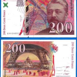 France 200 Francs 1996 Serie Q Gustave Eiffel Tour Billet Franc