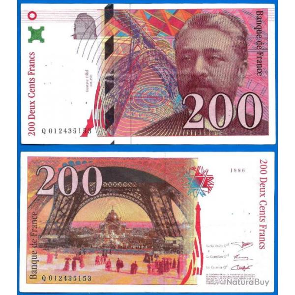 France 200 Francs 1996 Serie Q Gustave Eiffel Tour Billet Franc