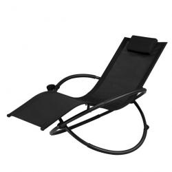 Chaise longue à bascule pliante avec coussin repose-tête amovible et porte-gobelet noir 20_0002271